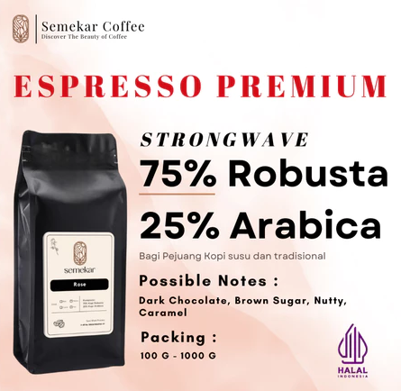 Biji Bubuk Kopi Rose Espresso House Blend 75% Robusta 25% Arabika