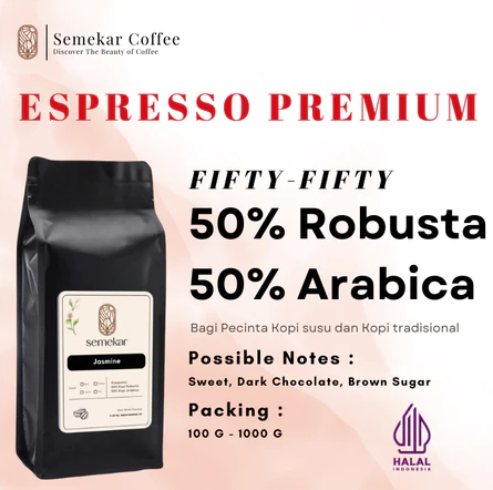 Biji Bubuk Kopi Jasmine Espresso House Blend 50% Arabika 50% Robusta