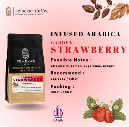 Biji Bubuk Kopi Arabika Strawberry Garden Infused Specialty Roasted
