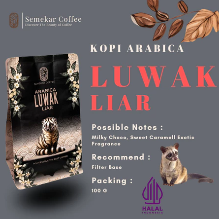 Biji Bubuk Kopi Arabika Luwak Liar Aceh Gayo Specialty Fresh Roasted Beans 100 gr dan 200 gr